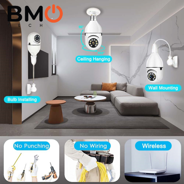 Full Color Night Vision E27 Bulb Camera | 1080P WiFi Security Monitor with Auto Tracking & Two-Way Audio - Image 2